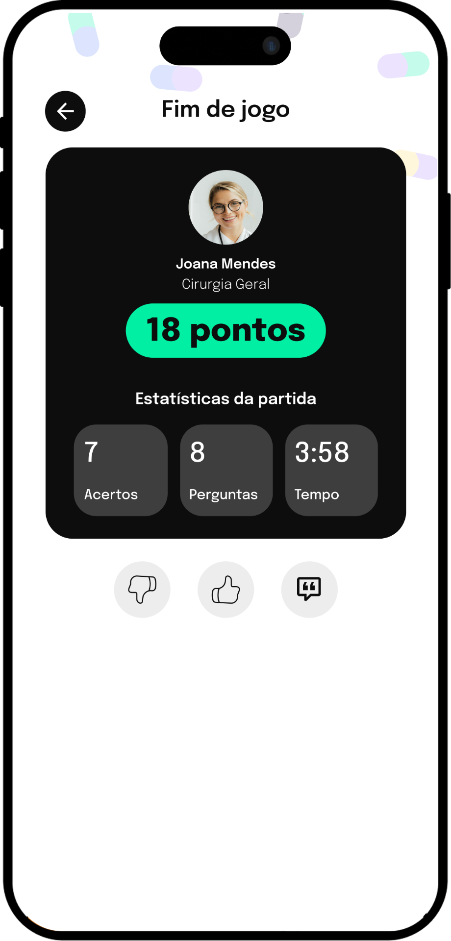 Tela de fim de jogo com estatísticas